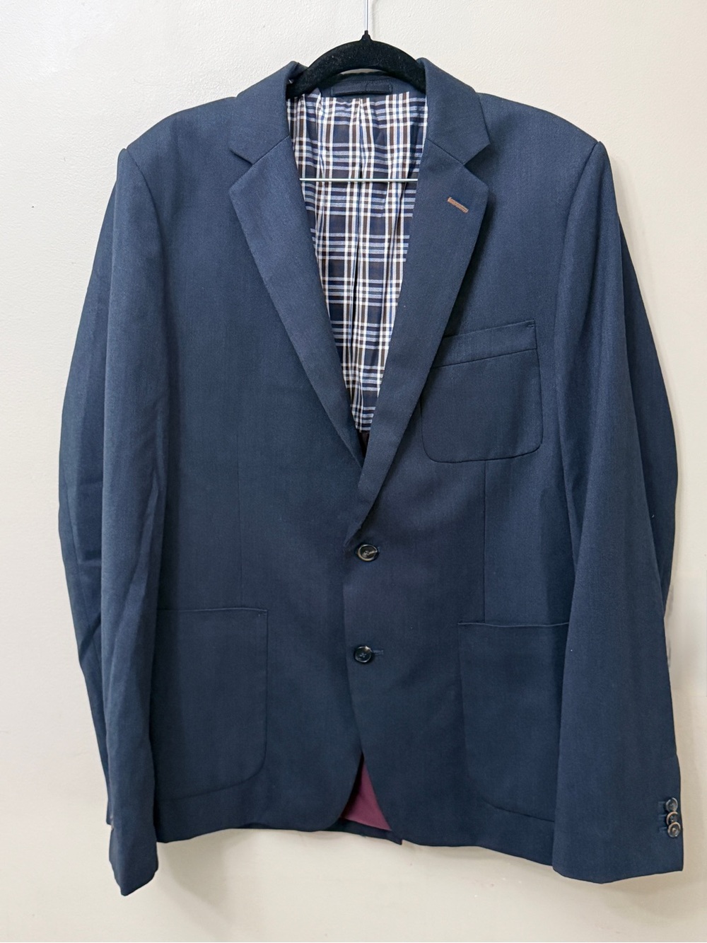 RW&CO. Navy Blue Blazer Sport Coat Jacket Plaid Lining Size 42